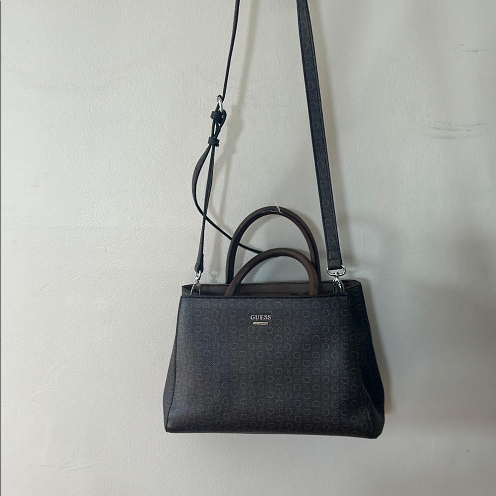 Guess Dark Brown Monogram Handbag